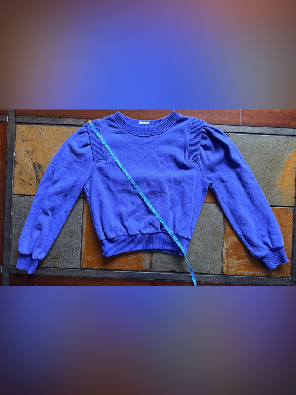Mother 100% cotton small purple blue sweatshirt ruffle arm luxury mild crop